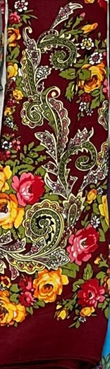 Large Floral Ukrainian Scarf with Fringe