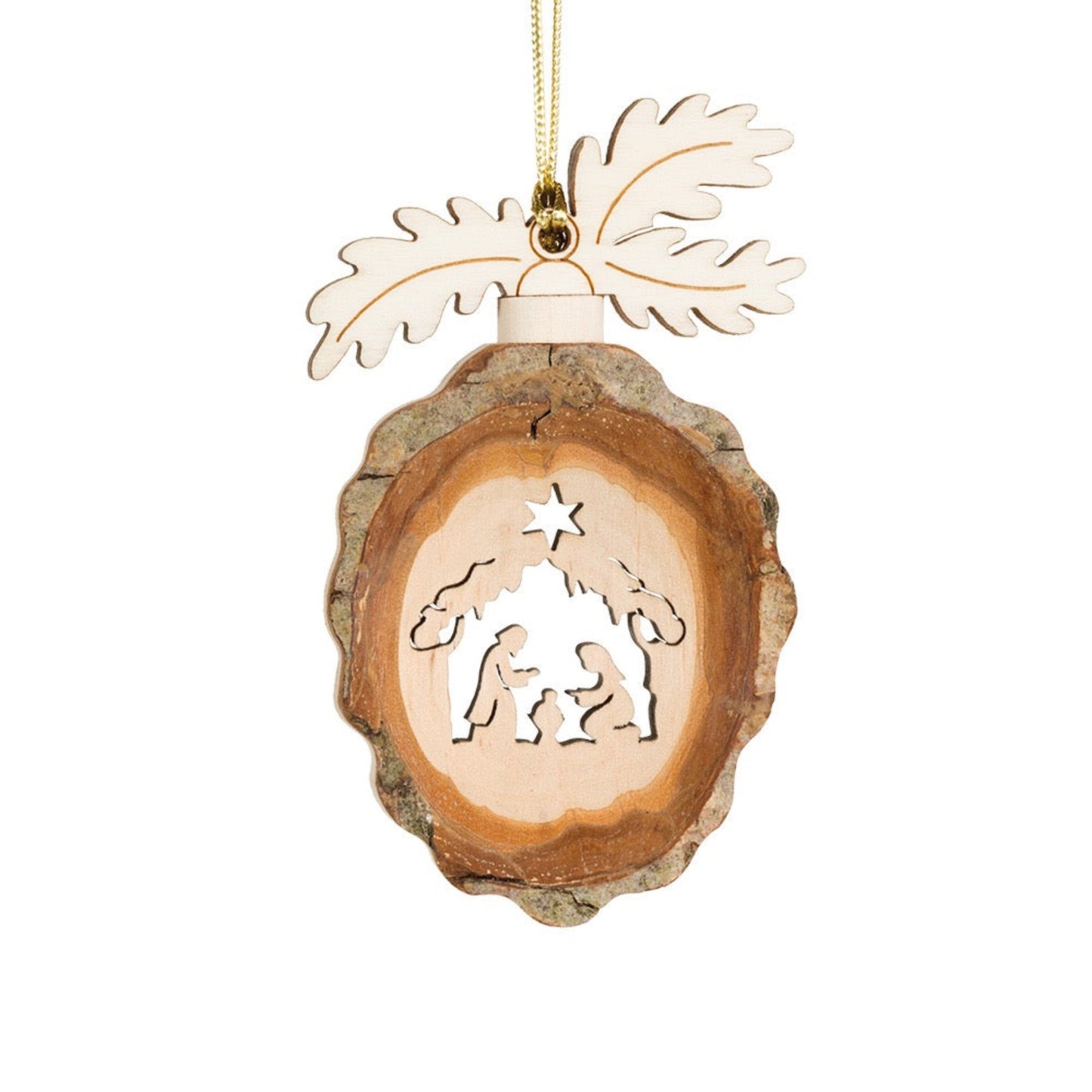 Nativity Oval Drop Bark Ornament
