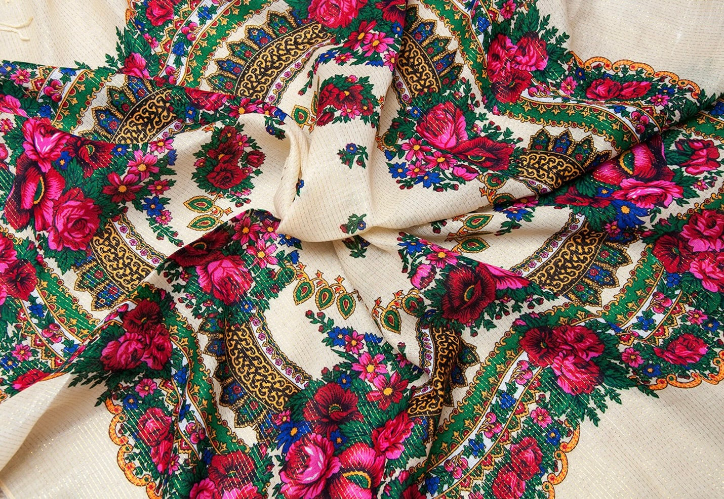 Gold Threaded Floral Head / Neck Kokum Scarf