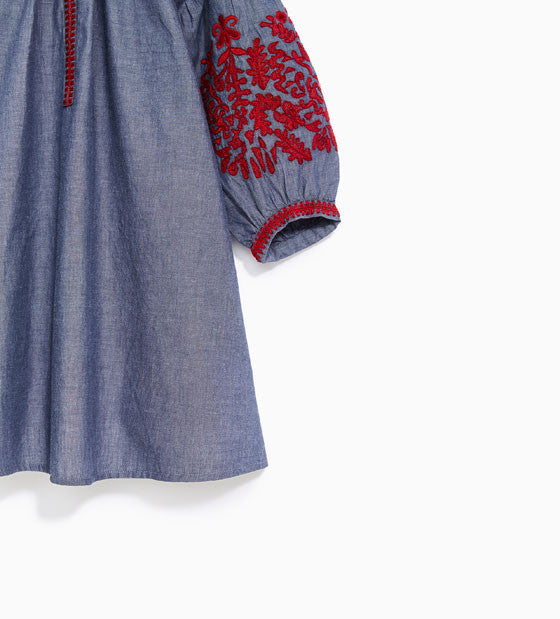 Girls Dress With Embroidered Sleeves