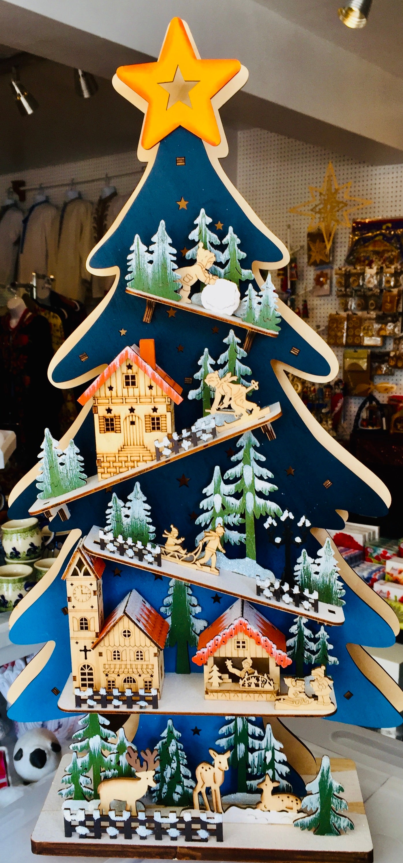 Led Laser Cut Xmas Tree W/Houses