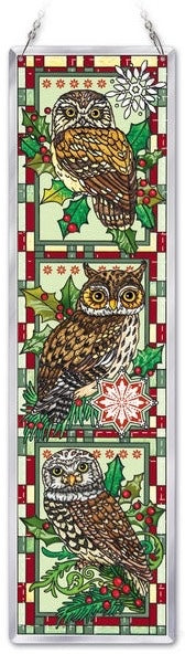 Christmas Owls Beveled Panel Suncatchers