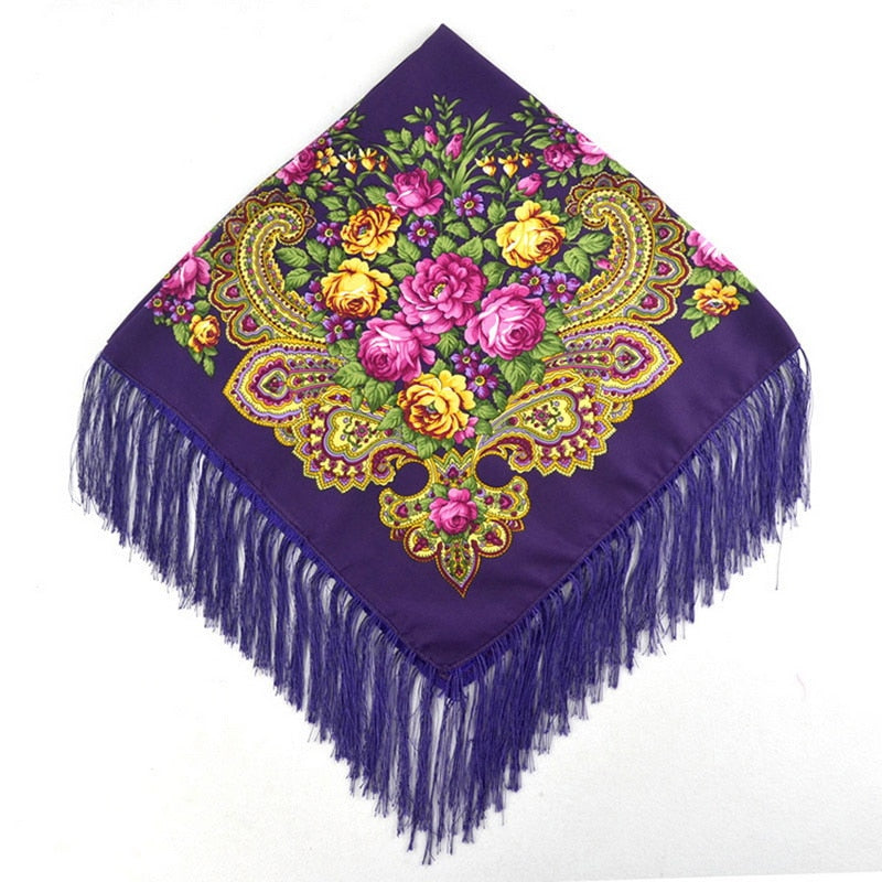 Large Floral Fringe Ukrainian Scarf/ Shawl