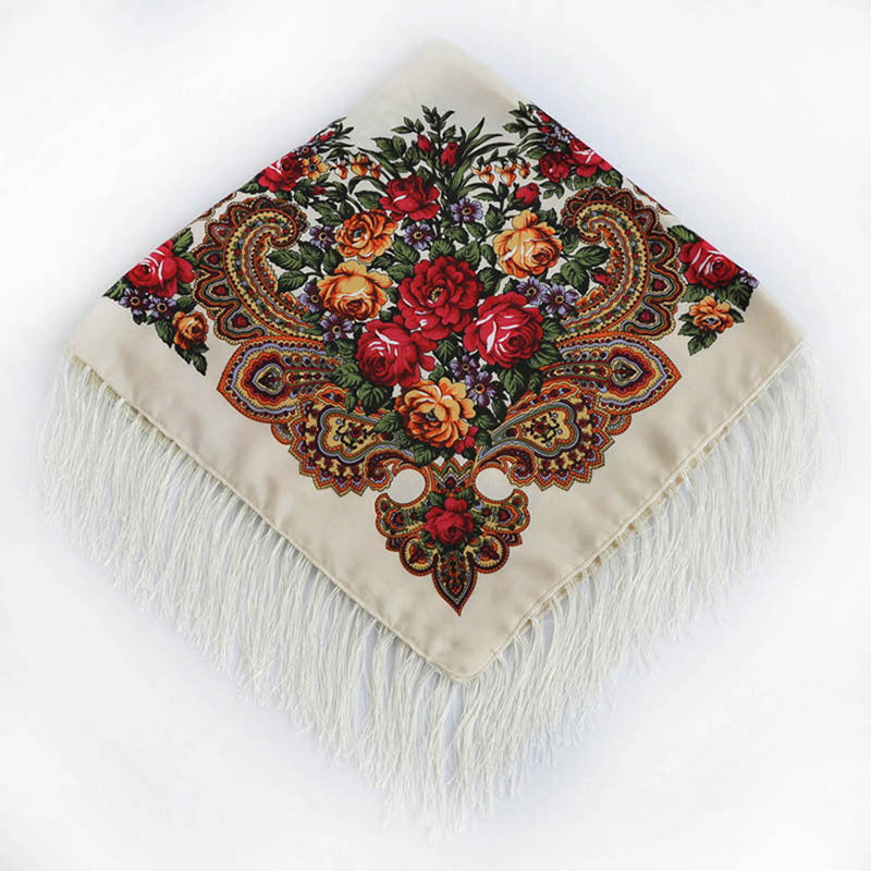 Large Floral Fringe Ukrainian Scarf/ Shawl