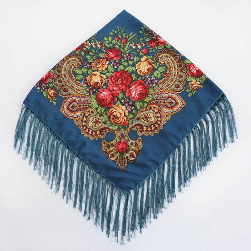 Large Floral Fringe Ukrainian Scarf/ Shawl