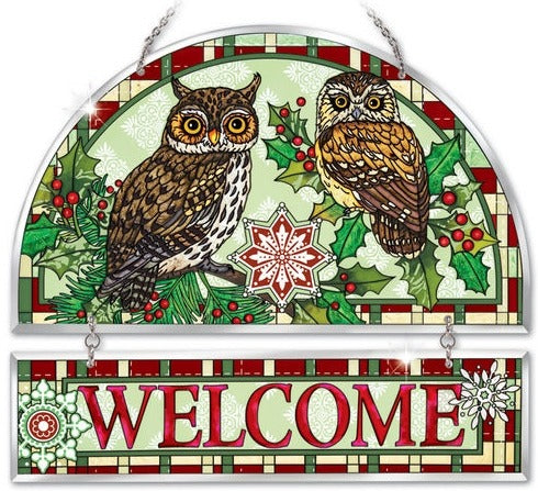 Christmas Owls Beveled Panel Suncatchers
