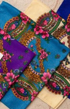Gold Threaded Floral Head / Neck Kokum Scarf