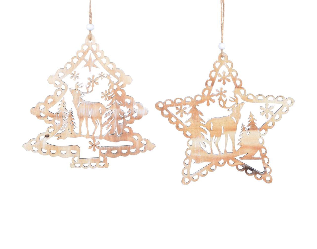 Natural Wood Hanging Stag Ornament