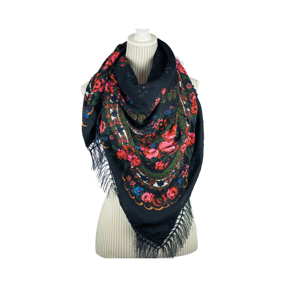 Large Floral Fringe Ukrainian Scarf/ Shawl
