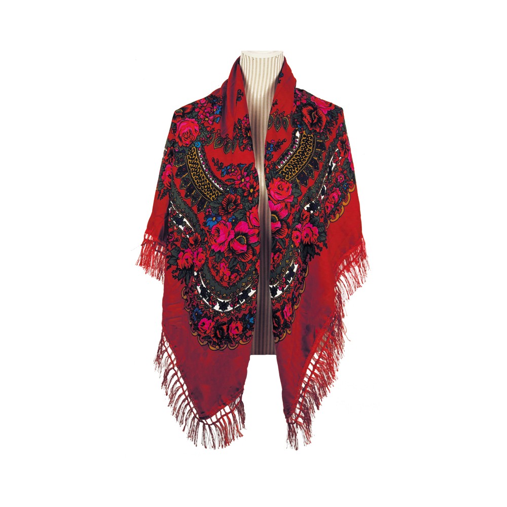 Large Floral Fringe Ukrainian Scarf/ Shawl