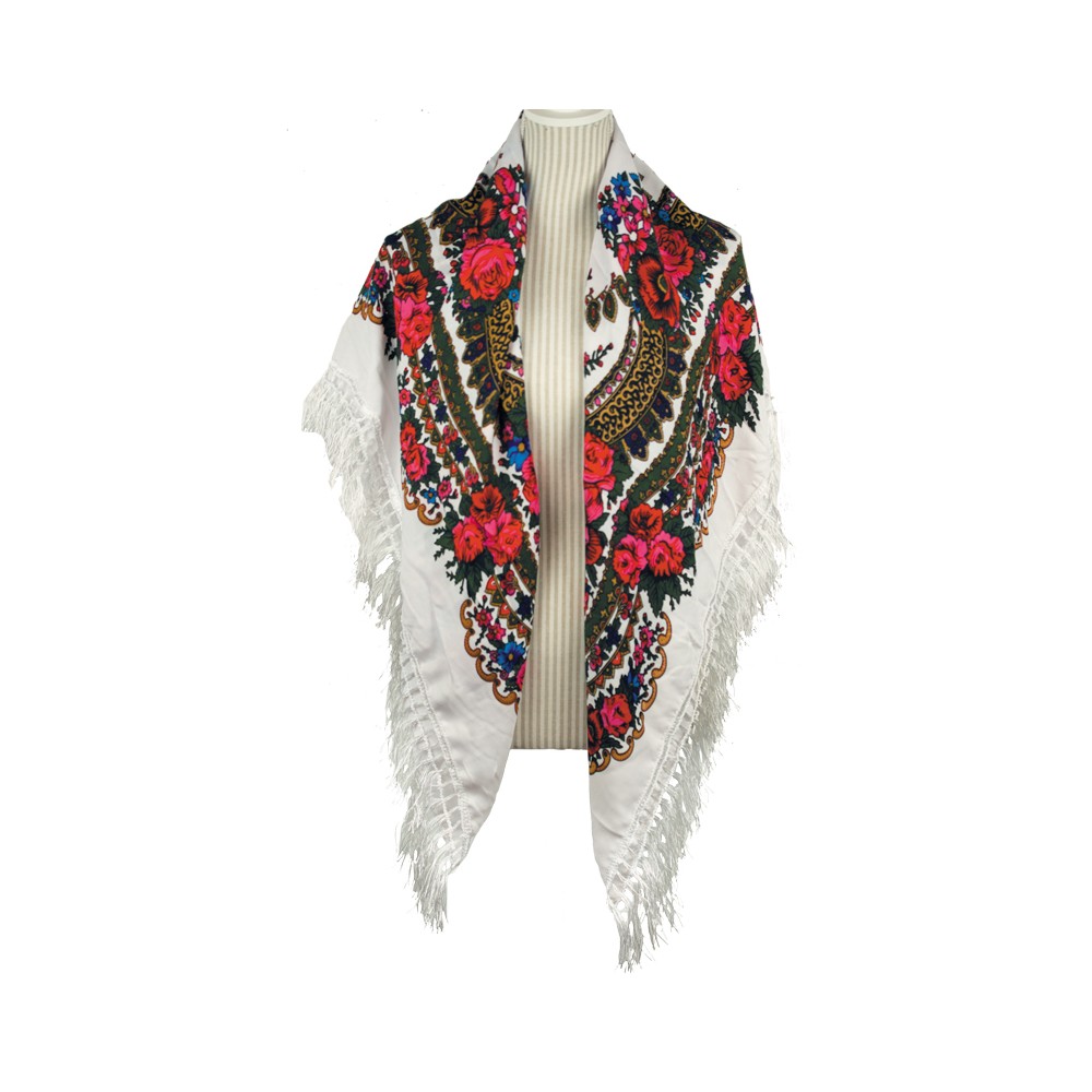 Large Floral Fringe Ukrainian Scarf/ Shawl