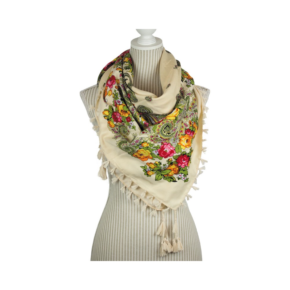 Large Floral Tassel Shawl