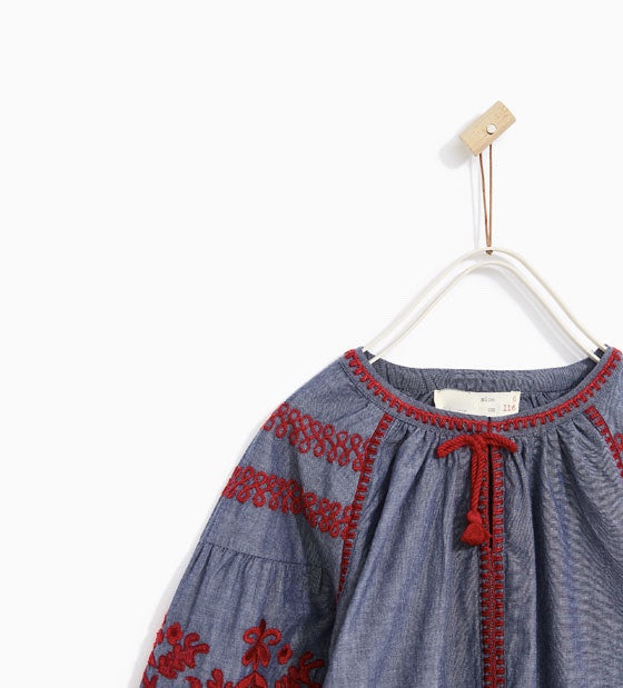 Girls Dress With Embroidered Sleeves