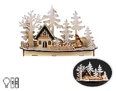 Wooden Boy with Sled Lite-Up Winter Scene