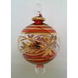 Red Egyptian glass Christmas tree ball with gold