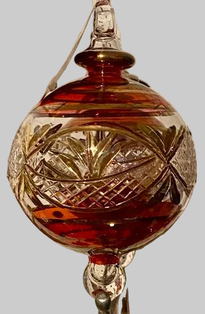 Red  hand cut glass Christmas tree ball