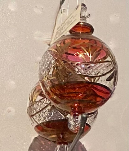 Red  hand cut glass Christmas tree ball