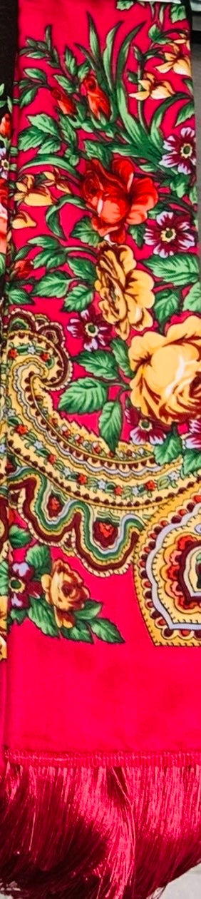Large Floral  Ukrainian Scarf with Fringe