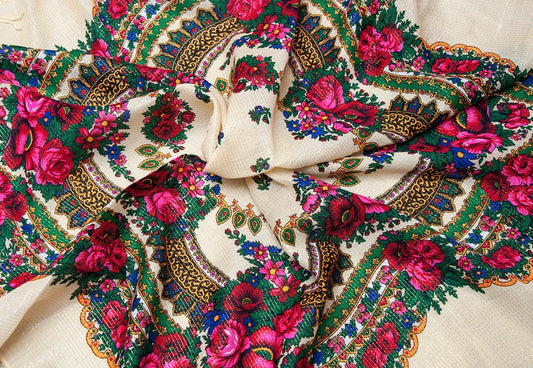 Gold Threaded  Floral Head / Neck  Kokum Scarf