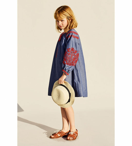 Girls Dress With Embroidered Sleeves