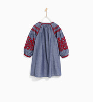 Girls Dress With Embroidered Sleeves
