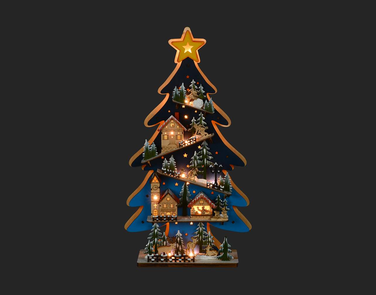 Led Laser Cut Xmas Tree W/Houses