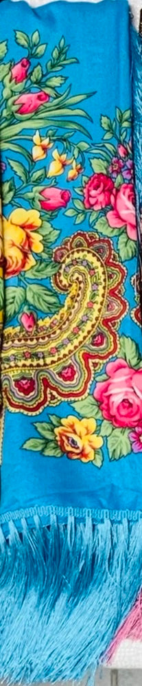 Large Floral  Ukrainian Scarf with Fringe