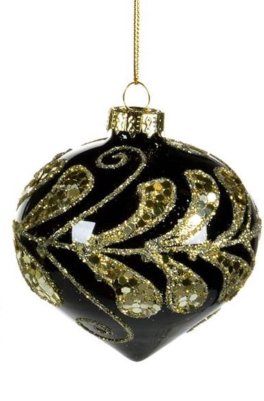 Black Glass and  Gold Leaf  Glass Ornament