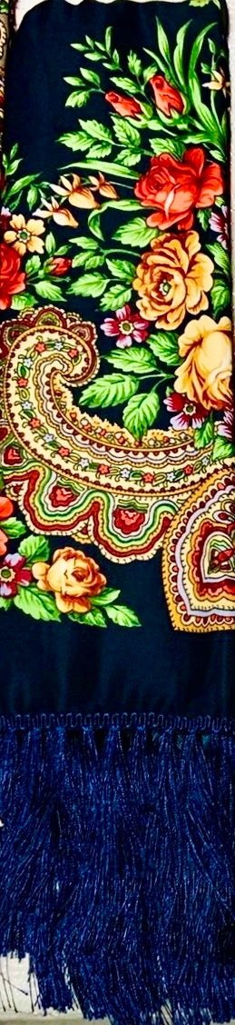 Large Floral  Ukrainian Scarf with Fringe