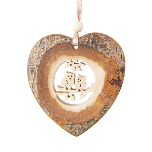 Heart  Bark Ornament with Satin Ribbon