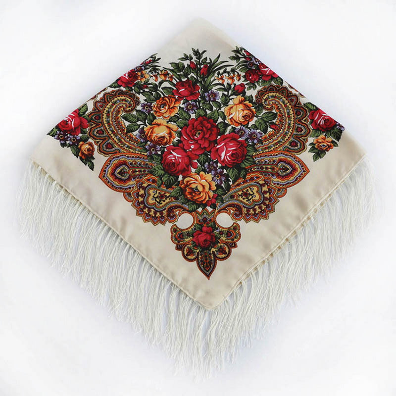 Large  Floral Fringe Ukrainian Scarf/ Shawl