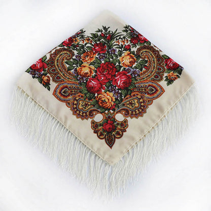 Large  Floral Fringe Ukrainian Scarf/ Shawl