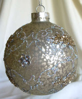 Silver Crackle  Christmas ornament with glitter