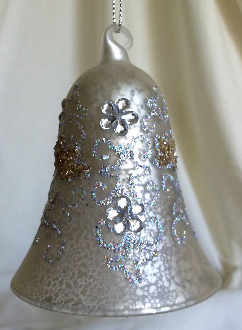 Silver Crackle  Christmas ornament with glitter