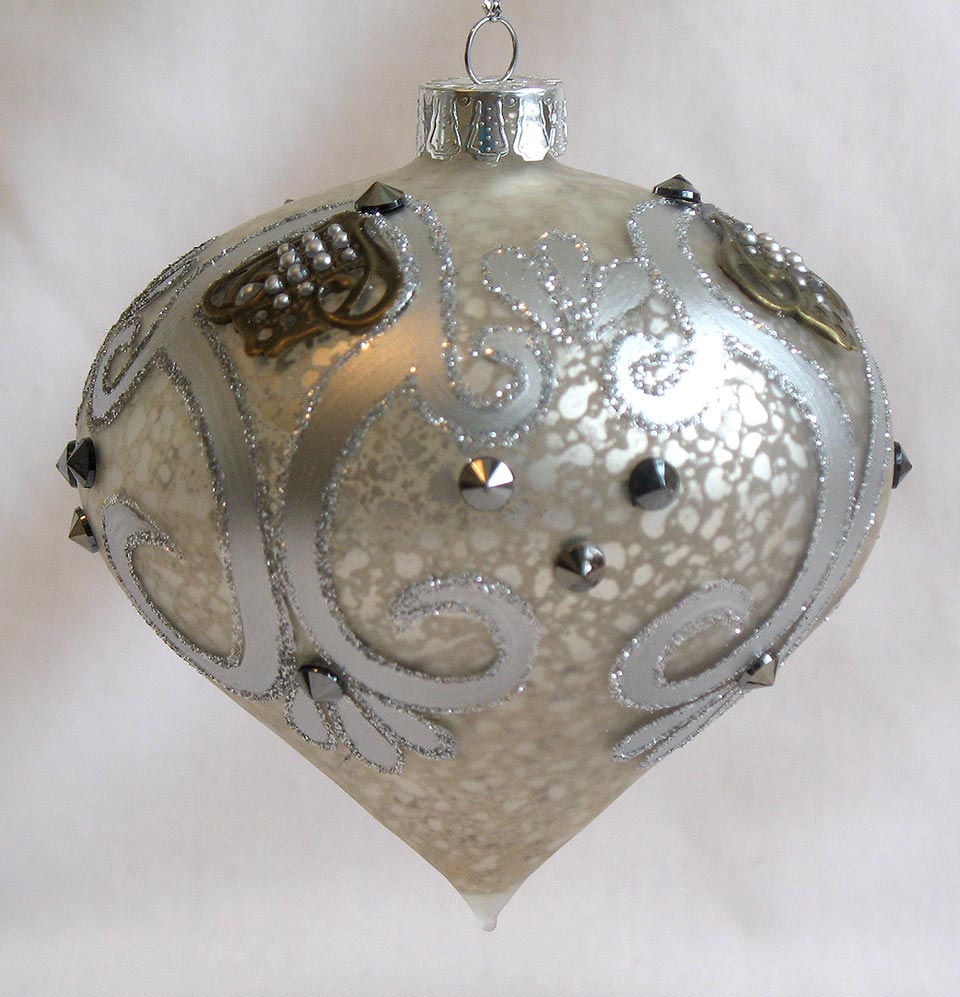 Silver Crackle  Christmas ornament with glitter