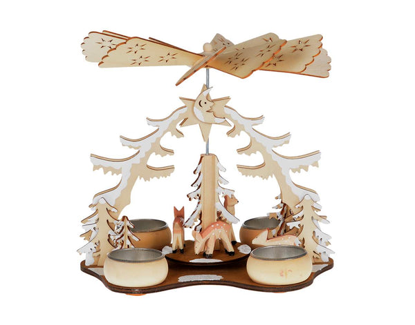 T-Light Natural wood pyramid with Deer and Tree