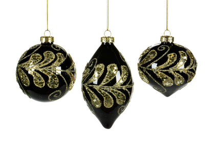 Black Glass and  Gold Leaf  Glass Ornament