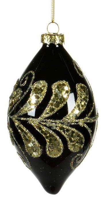 Black Glass and  Gold Leaf  Glass Ornament