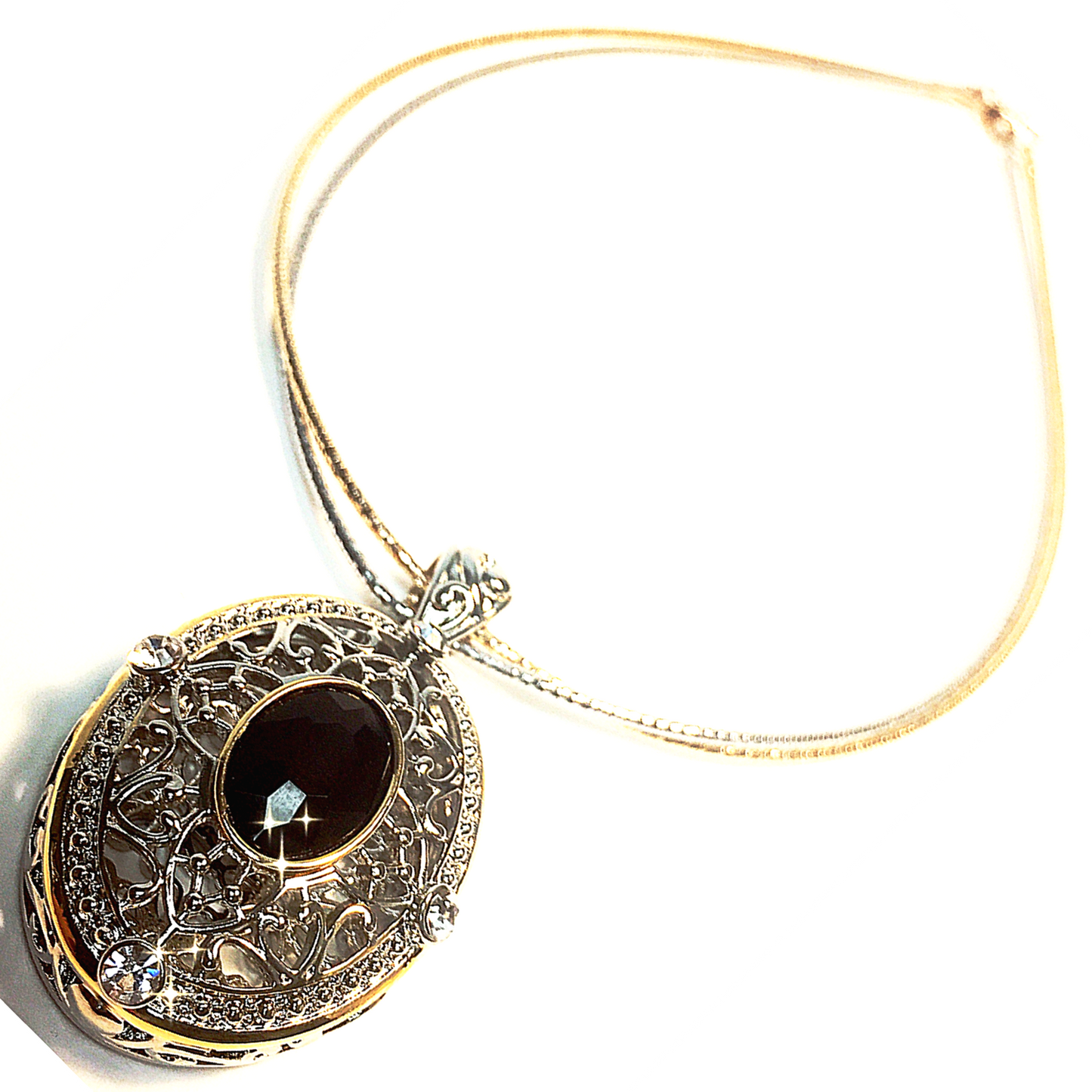 Jacqueline Kent Necklace Two Tone Antique Oval Onyx