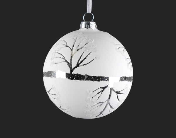 White Glass with Silver Tree Ornament