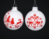 Red and White Glass Ball Ornament
