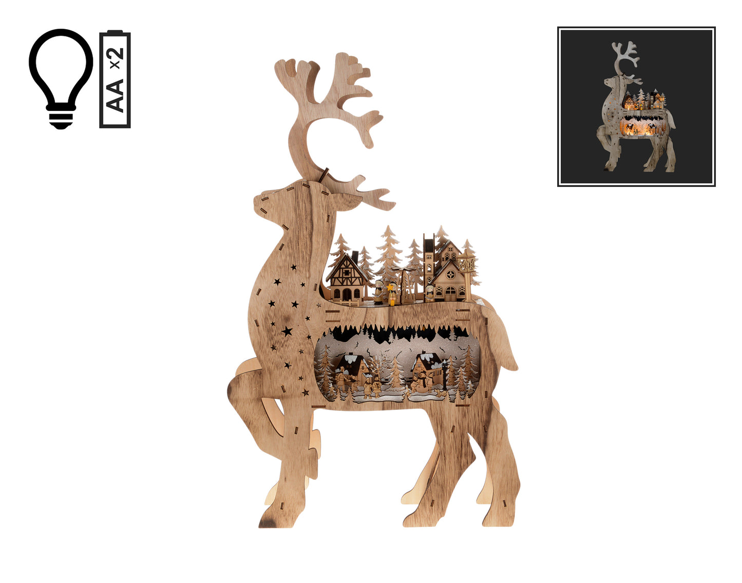 Lasercut Deer with Village Scene