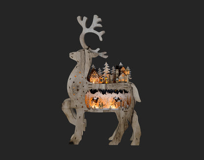 Lasercut Deer with Village Scene