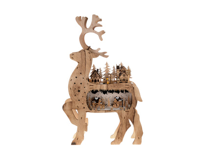 Lasercut Deer with Village Scene