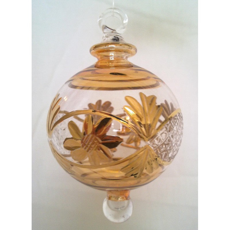 Amber Egyptian glass Christmas tree ball with gold