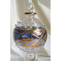 Blue Egyptian glass Christmas tree ball with gold