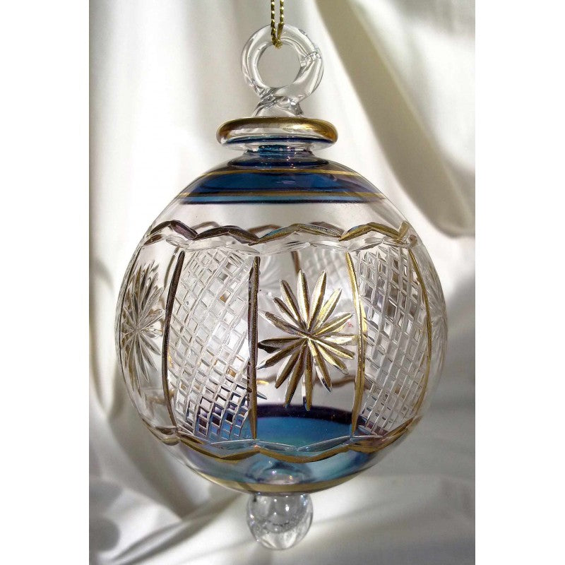 Blue hand cut glass Christmas tree ball