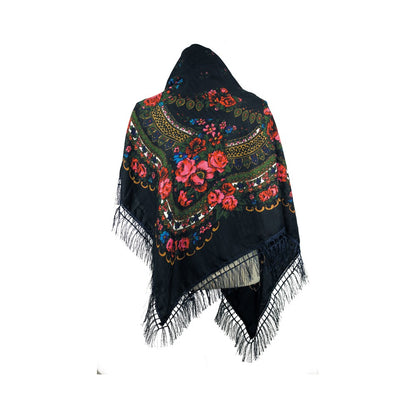 Large  Floral Fringe Ukrainian Scarf/ Shawl