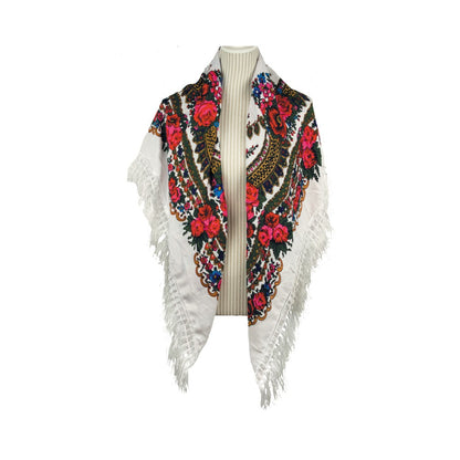 Large  Floral Fringe Ukrainian Scarf/ Shawl