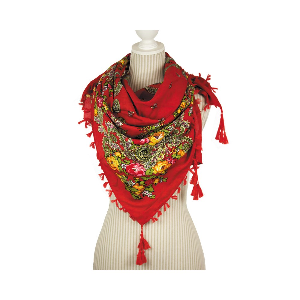 Large  Floral Tassel  Shawl